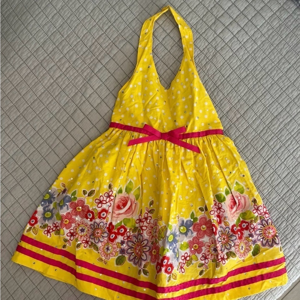 Blueberi Boulevard Yellow Floral Halter Dress